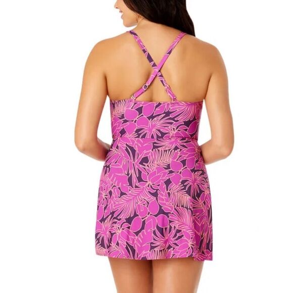 LANDS’ END Ladies’ Swim Dress Medium Purple Floral Built-in One Piece Swimsuit - Picture 3 of 16